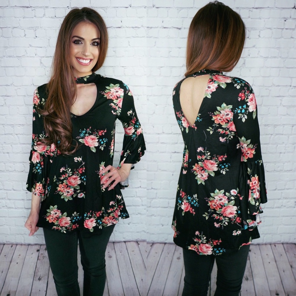 Black floral choker top - Picture 5 of 8